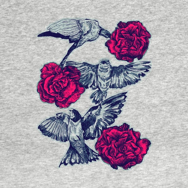 Rose & Swallows by minniemorrisart